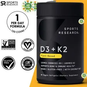 Sports Research Vitamin K2 + D3 100 mcg/125 mcg 60 Veggie Softgels