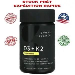 Sports Research Plant Based D3 + K2, 60 Veggie Softgels