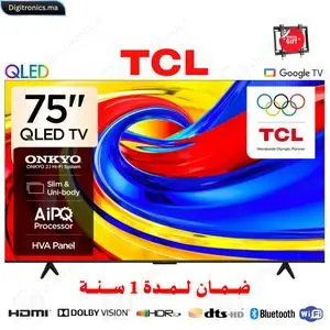 TCL 75 Premium QLED 4K UHD Smart Google TV Dolby Vision HDR10+, Mince &amp; Corps Uni + Support gratuit, 75P7L