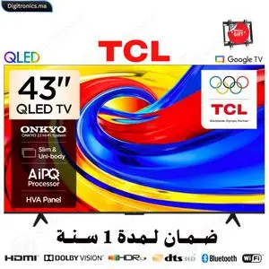 TCL 43 Premium QLED 4K UHD Smart Google TV Dolby Vision HDR10+, Mince &amp; Corps Uni + Support gratuit, 43P7L