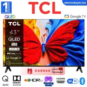 TCL 43 Smart TV QLED Full HD Google TV et Dolby Audio, écran plat, 43S5K