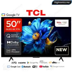 TCL 50 QLED 4K UHD Smart Google Tv, Dolby Vision HDR10+, Slim &amp; Uni-body + Support Gratuit, 50P7K