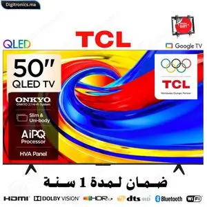 TCL 50 Premium QLED 4K UHD Smart Google TV Dolby Vision HDR10+, Mince &amp; Corps Uni + Support gratuit, 50P7L