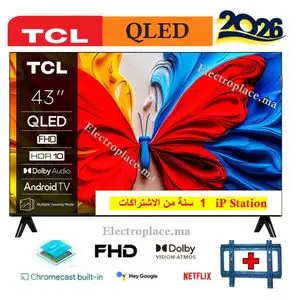 TCL Téléviseur QLED intelligent 43 pouces S5K FHD 1 an serveur IP Google TV Dolby Audio, Wi-Fi, Bluetooth, L43MA-AFME