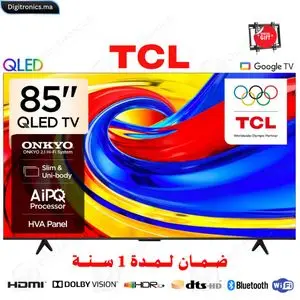TCL 85 Premium QLED 4K UHD Smart Google TV Dolby Vision HDR10+, Mince &amp; Corps Uni + Support gratuit, 85P7L