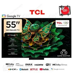 TCL 55 Premium QD-MiniLED Smart Google TV, Dolby Vision IQ, Ai HDR10+, 144Hz, 55C7K