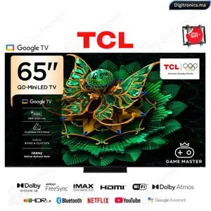 TCL 65 Premium QD-MiniLED Smart Google TV Dolby Vision IQ, Ai HDR10+, 144Hz + Support gratuit, 65C7K