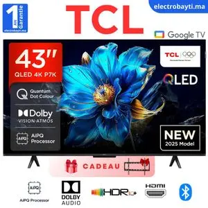 TCL 43" GoogleTv - QLED 4K UHD - HDR10+ , Dolby Vision - 43P7K