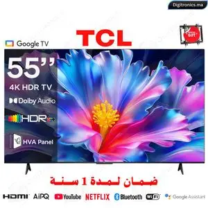 TCL 55 4K UHD Smart Google TV HDR10+ Dolby Audio, HDMI 2.1, Design Sans Bord, 55P6L