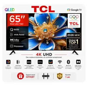 TCL 65 Premium QLED 4K UHD Smart Google TV Dolby Vision, Dolby Atmos, Design Slim &amp; Uni-body, 65T6D