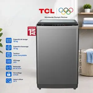 TCL Machine à laver Top Load 10kg Série F7 avec Logique Floue et Tambour Cristal Alvéolé, F710TLG