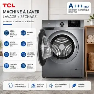 TCL Machine à Laver Séchante 10 kg / 6 kg Direct Drive 1200 tr/min 15 Programmes, A+++, C2110WDG