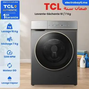 TCL C7110WDG – Lave-linge Séchant 10 Kg / 7 Kg – Moteur DD Inverter – Lavage Vapeur – Écran Couleur