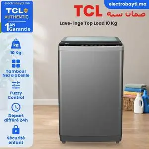 TCL F710TLG – Machine à laver Top Load 10 Kg – Tambour Nid d’abeille – Fuzzy Control – Couvercle en verre