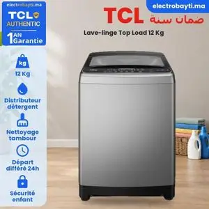 TCL F312TLG – Machine à laver Top Load 12 Kg – 800 Tr/min – Tambour Nid d’abeille – Couvercle en verre