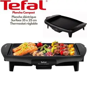 Tefal Plancha Compact Barbecue Électrique 1800W, Surface de Cuisson 35 x 25 cm, Thermostat Réglable, Revêtement Antiadhésif, Bac à Jus Amovible, Grillades Saines Toute l'Année