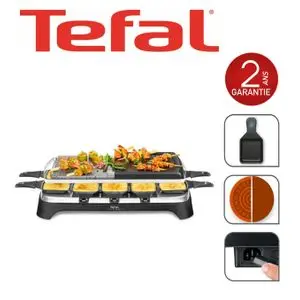 Tefal Raclette Pierrade Grill Inox &amp; Design 10 Coupelles  3EN1 RE45A812