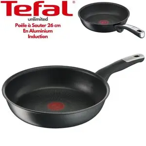 Tefal Unlimited Poêle à Sauter Diamètre 26 cm, En Aluminium, Revêtement Titanium Anti-Rayures Ultra Résistant, Thermo-Signal, Tous Feux dont Induction, Cuisson Maîtrisée