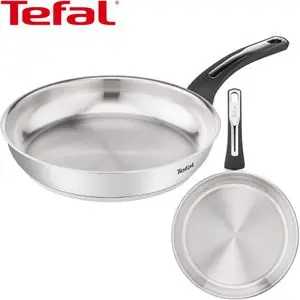 Tefal Poêle en acier Inoxydable 28 cm Base épaisse pour une diffusion de chaleur homogène Poignée robuste Induction compatible avec tous feux