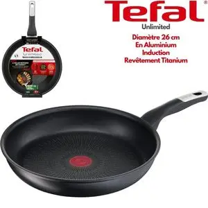 Tefal UNLIMITED Poêle à Sauter 26 cm En Aluminium – Revêtement Titanium Anti-Rayures Ultra Résistant, Tous Feux dont Induction, Technologie Thermo-Signal pour Cuisson Parfaitement Maîtrisée