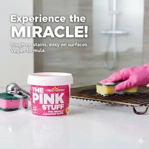 THE PINK STUFF Pâte Nettoyante Miracle 850g – Nettoyant Multi-Usages Puissant et Naturel - Détache, Dégraisse et Fait Briller Casseroles, Éviers, Plaques, Carreaux, PVC, Barbecues, Vitres &amp; Surfaces Extérieures – Formule Douce et Végane