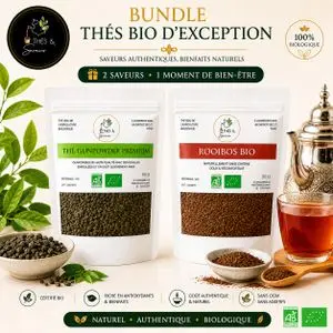 Thés et saveurs Pack Thé Bio Premium 2 x 100g - Thé Bio + Rooibos Bio - Thé Vert &amp; Infusion
