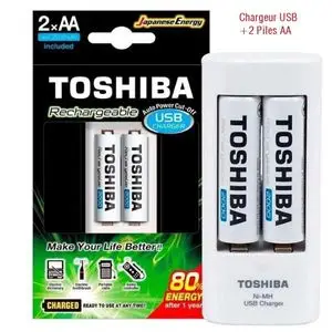 Toshiba Chargeur Puissant 2000mah de batterie rechargeable AA et AAA + 2 piles AA