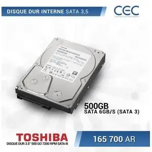 Toshiba 500 GB Disque Dur Interne SATA HDD 3.5" Pour PC Gamer , Bureau, DVR XVR