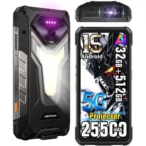 Ulefone Armor 34 Pro Plus 5G Téléphone Portable Incassable avec Projecteur,MTK 7400X 32Go+512Go, 25500mAh Android 15 Smartphone Incassable,6.95" FHD+ 120Hz,64MP Vision Nocturne,1100LM Camping Lampe