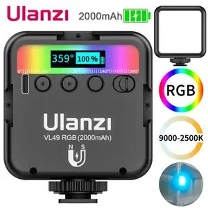Ulanzi VL49 Mini RGB Video Light Multicouleur Réglable 2500K-9000K 800LUX 2000Mah RGB LED Projecteur Rechargeable Type-C