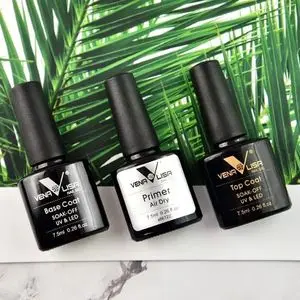 Venalisa Kit de vernis à ongles Gel UV LED, 3 pièces x 7.5ml, base coat, top coat, primer