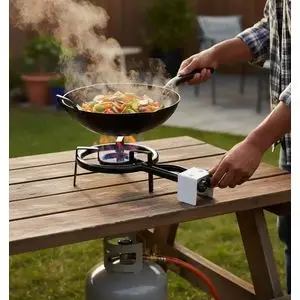 Venezia Réchaud à Gaz d’Extérieur Noir – Brûleur Puissant, Cuisson Rapide, Idéal Camping et Jardin