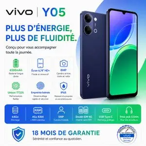 vivo Y05 – Smartphone – 4 Go / 64 Go Black