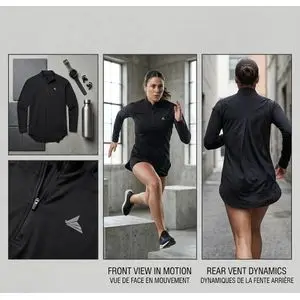 ViForce Veste de Sport Technique - Coupe Slim Fit - Respirante avec Passe- Pouces - Noir Premium - Idéal Fitness, Running &amp; Yoga