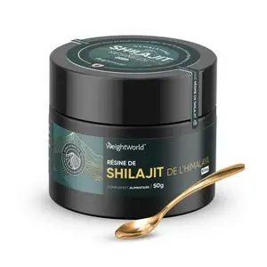 WeightWorld Résine de shilajit purifiée de l'Himalaya (50 g), 800 mg, Riche en acide fulvique (88 %), 3,4 % d'acide humique, Extrait de racine de curcuma et d'ashwagandha, 62 portions