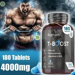 WeightWorld T Boost - 180 Testosterone Tablets - 4000 mg Maca Extract - with Fenugreek, Magnesium, Zinc, Vitamin A, Selenium, Folic Acid - for Testosterone Boosters, Muscle Building, Exercise, Sports