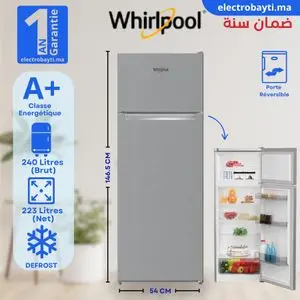 Whirlpool Réfrigérateur-Congélateur - Double Portes- freezer top - 240L /223L - WTMS 551221 XNA