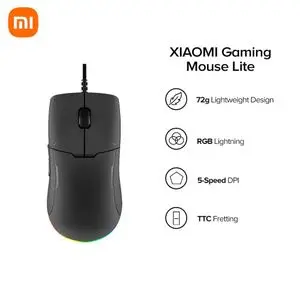 XIAOMI Souris de Jeu Lite 72g Éclairage Ambiant RGB 5 vitesses Réglables 6200 DPI 220 IPS Forme Ergonomique Incurvée Filaire