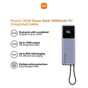 XIAOMI Power Bank 165W 10000mAh (Câble intégré 120W) Avec câble intégré