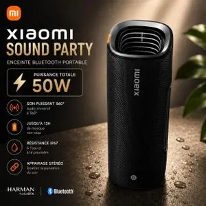 XIAOMI Sound Party 50W – Enceinte Bluetooth Portable Puissante, Son 360°, IP67, Harman AudioEFX, Batterie Longue Durée