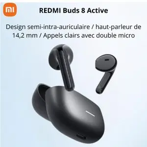 XIAOMI REDMI Buds 8 Active - Écouteurs Bluetooth 5.4, Autonomie 37H, IA Anti-Bruit, Garantie 1 An - Noir