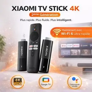 XIAOMI TV Stick 4K 2ème Génération – Google TV, Wi-Fi 6, Android TV, Netflix YouTube, Télécommande vocale MI 2nd Gen