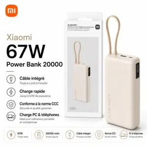 XIAOMI 67W Power Bank 20000mAh avec Câble Intégré – Batterie Externe Charge Rapide pour PC, Smartphones et Tablettes CCC