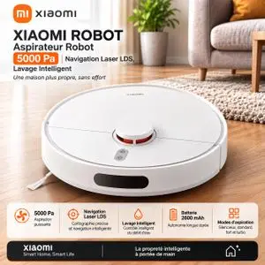 XIAOMI S40C Aspirateur 5000 Pa fonction lavage Avec Modes 3 d’aspiration, Batterie 2600 mAh et Commande vocale