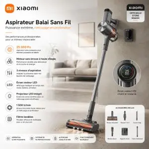 XIAOMI Aspirateur Balai Sans Fil G20 Max 25000 Pa Écran couleur LED, 180 AW avec Filtres lavables