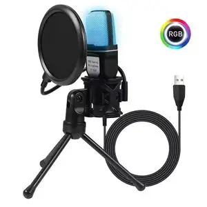 Yanmai Microphone filaire USB avec réduction du bruit, condensateur RVB