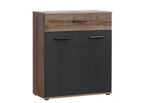 Commode Bellevue + 1 Tiroir + 2 Portes - Noir / Marron Foncé