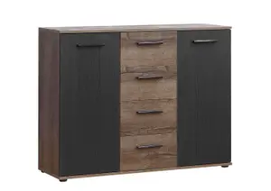 Commode Bellevue 2 Portes Et 4 Tiroirs Chêne Marron Foncé