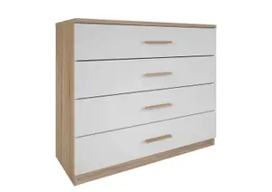 Commode Selena + 4 Tiroirs - Blanc / Chêne