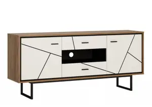 Meuble Tv Brolo - Blanc Brillant Et Marron